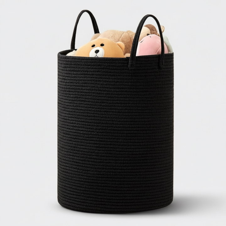 Handmade cotton rope storage basket, soft and sturdy for blankets, clothes, or general household clutter.