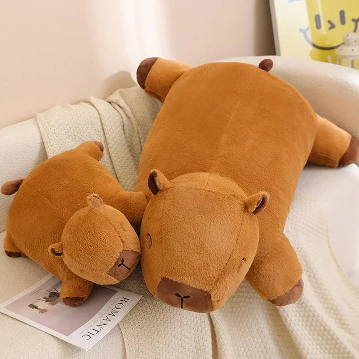 Giant capybara comfort pillow plushie, designed for snuggling, relaxation & support. Soft.