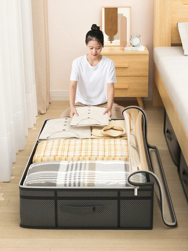 Large foldable non-woven quilt storage bag for clothes organizer in bedroom, Nova.