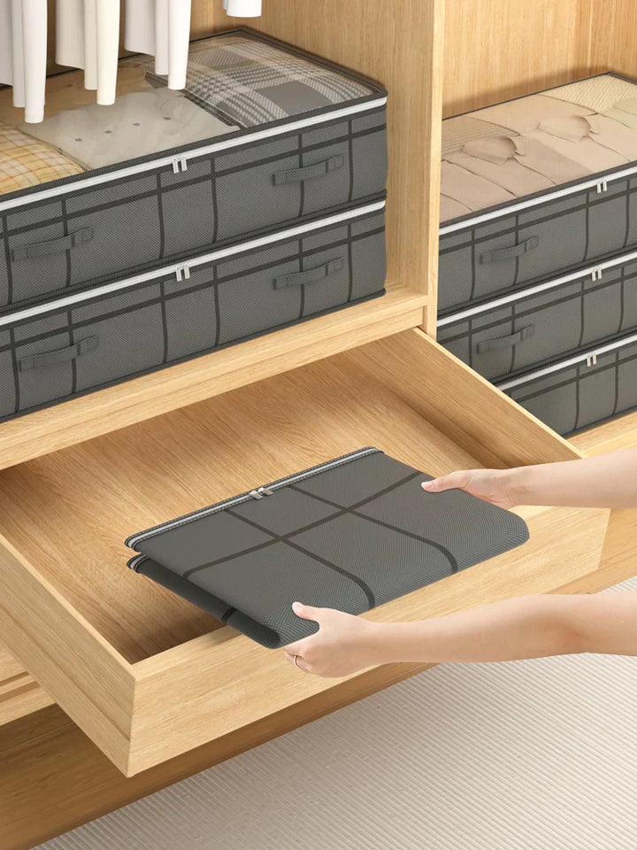 Foldable wardrobe organizer bag for clothes and quilts, space-saving Nova storage solution.
