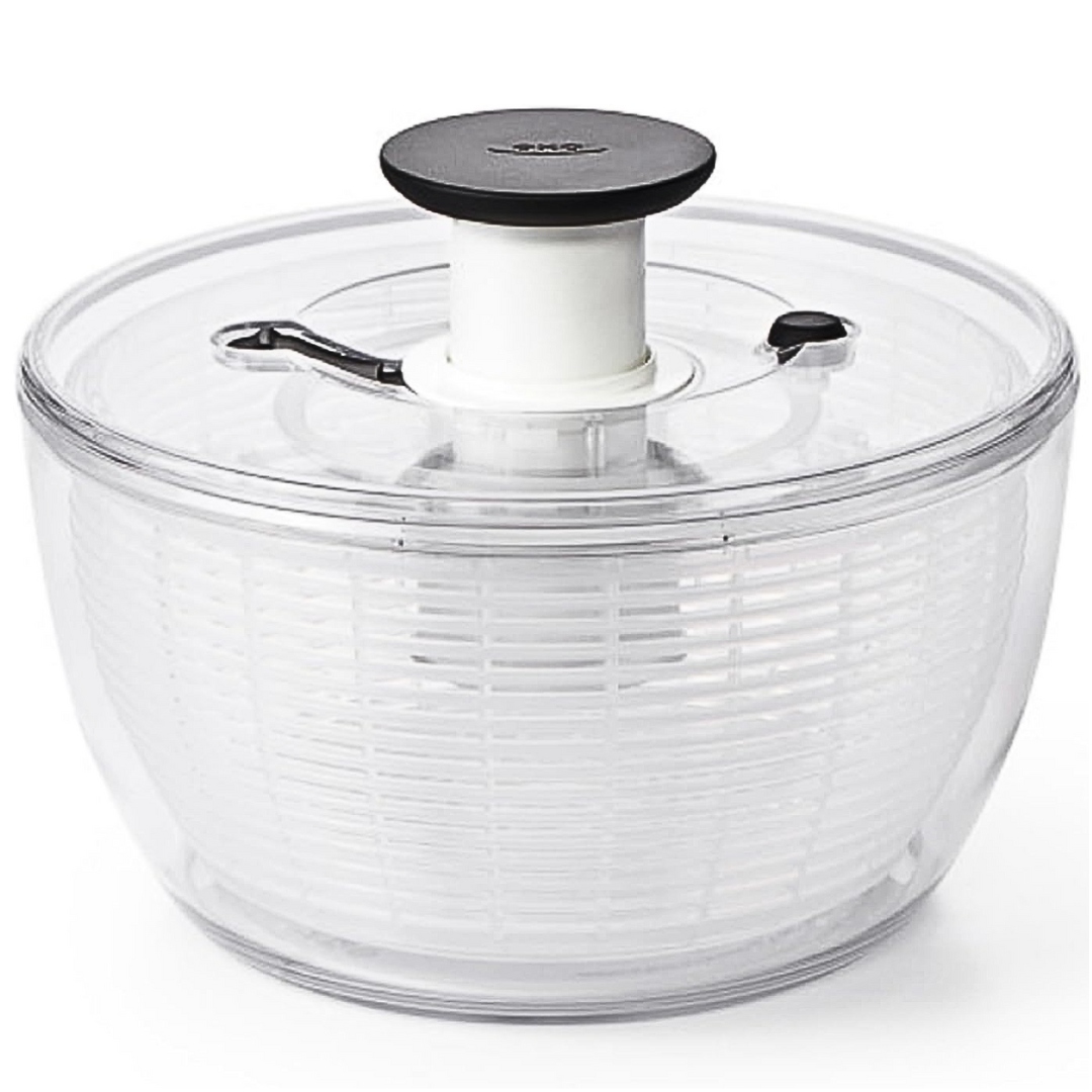 BPA-free large salad spinner featuring an easy spin mechanism for efficient drying of leafy greens.