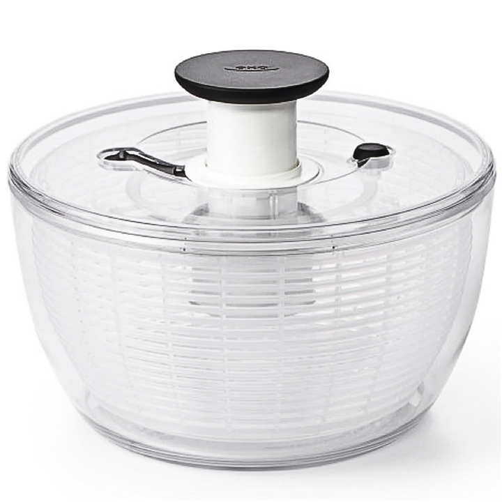 BPA-free large salad spinner featuring an easy spin mechanism for efficient drying of leafy greens.