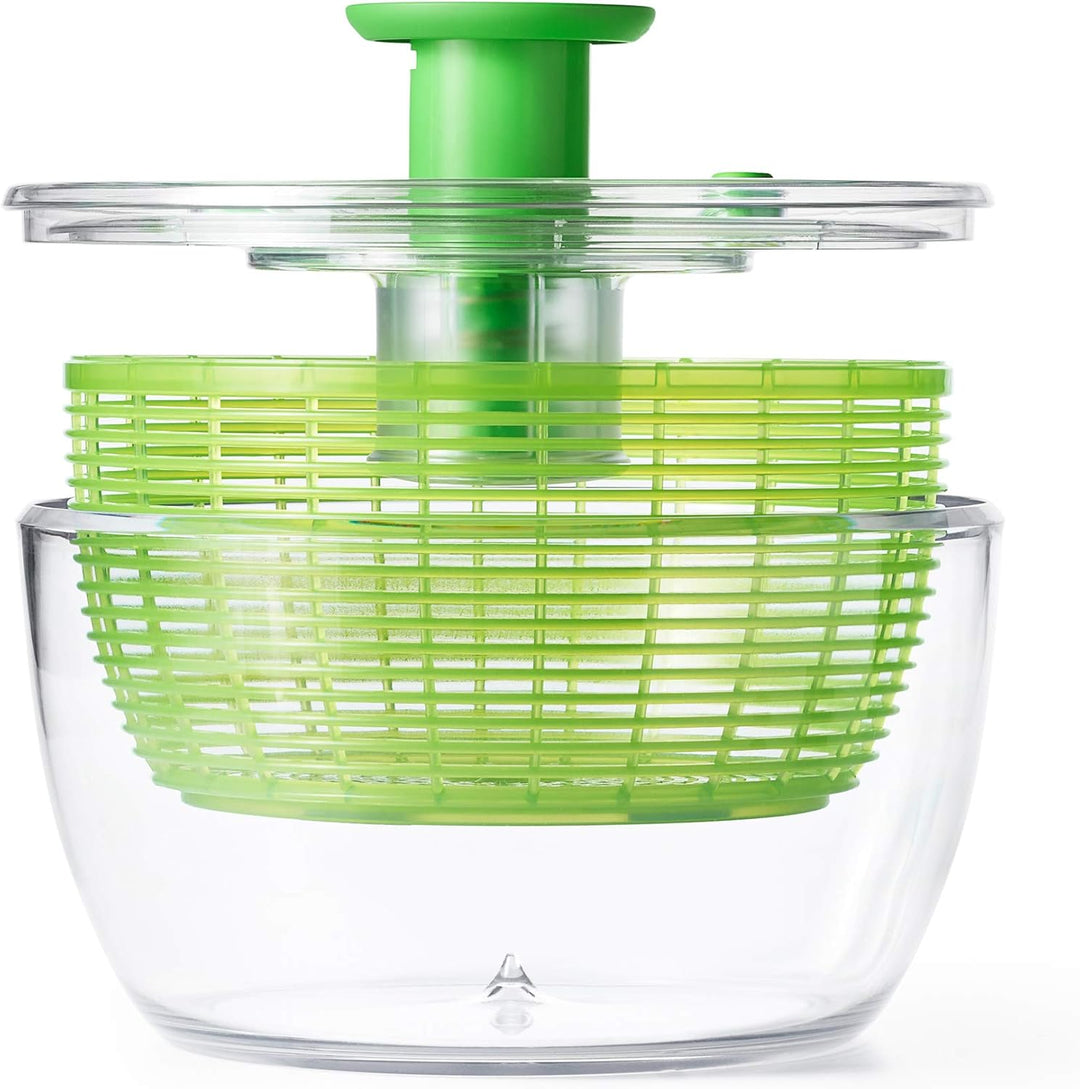 Kitchen gadget: A big salad spinner designed for quick and effortless drying of washed vegetables.