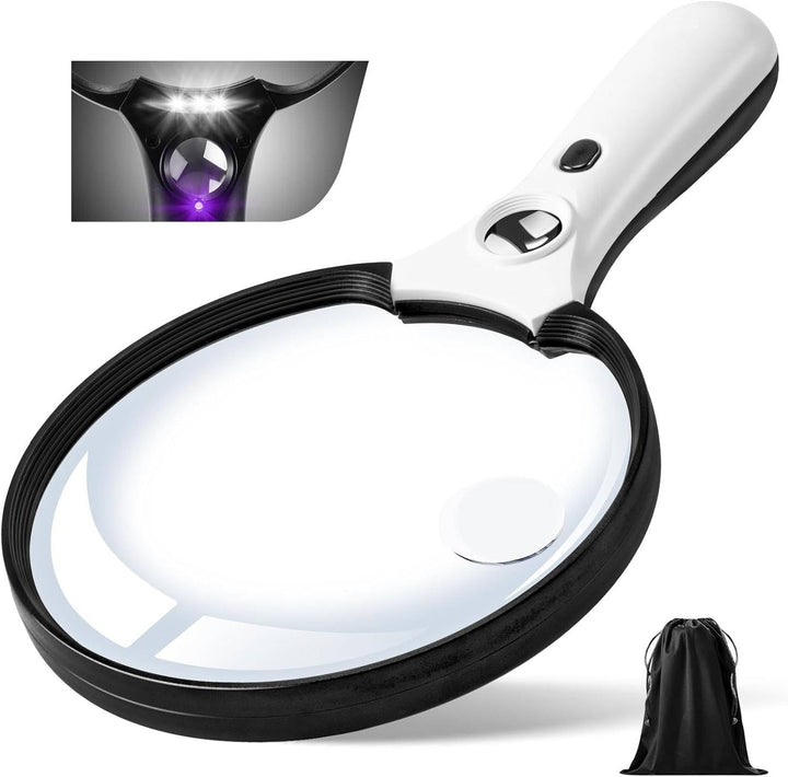 Large LED magnifying glass with clear vision, ideal for reading & detailed inspection. Senior & low vision aid.