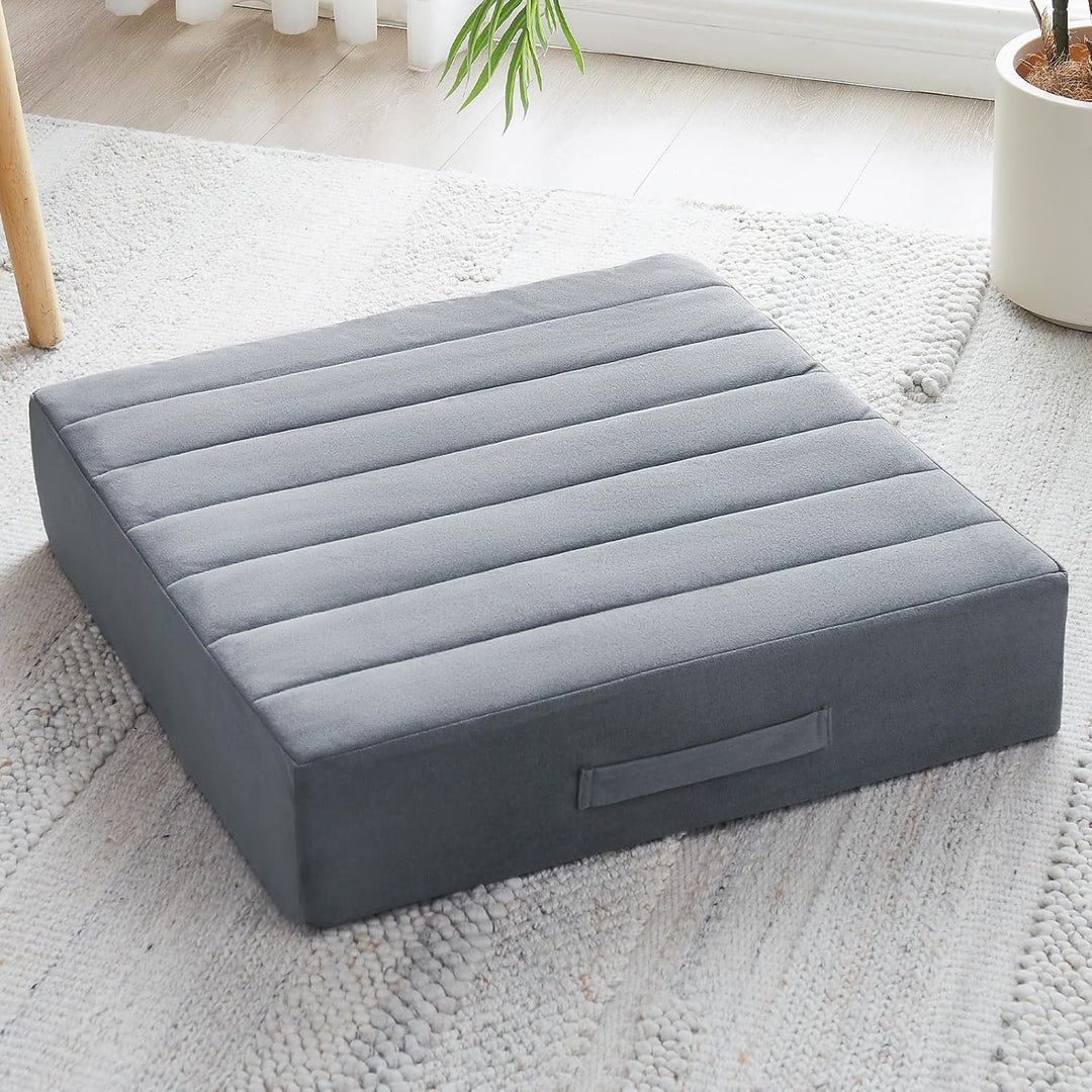 Square meditation floor pillow, ideal for yoga, comfort, and versatile home styling.