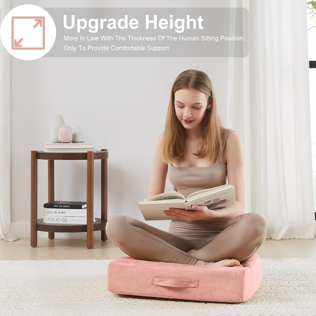 Thick foam meditation cushion, ideal for yoga, stress relief, & comfy floor seating.