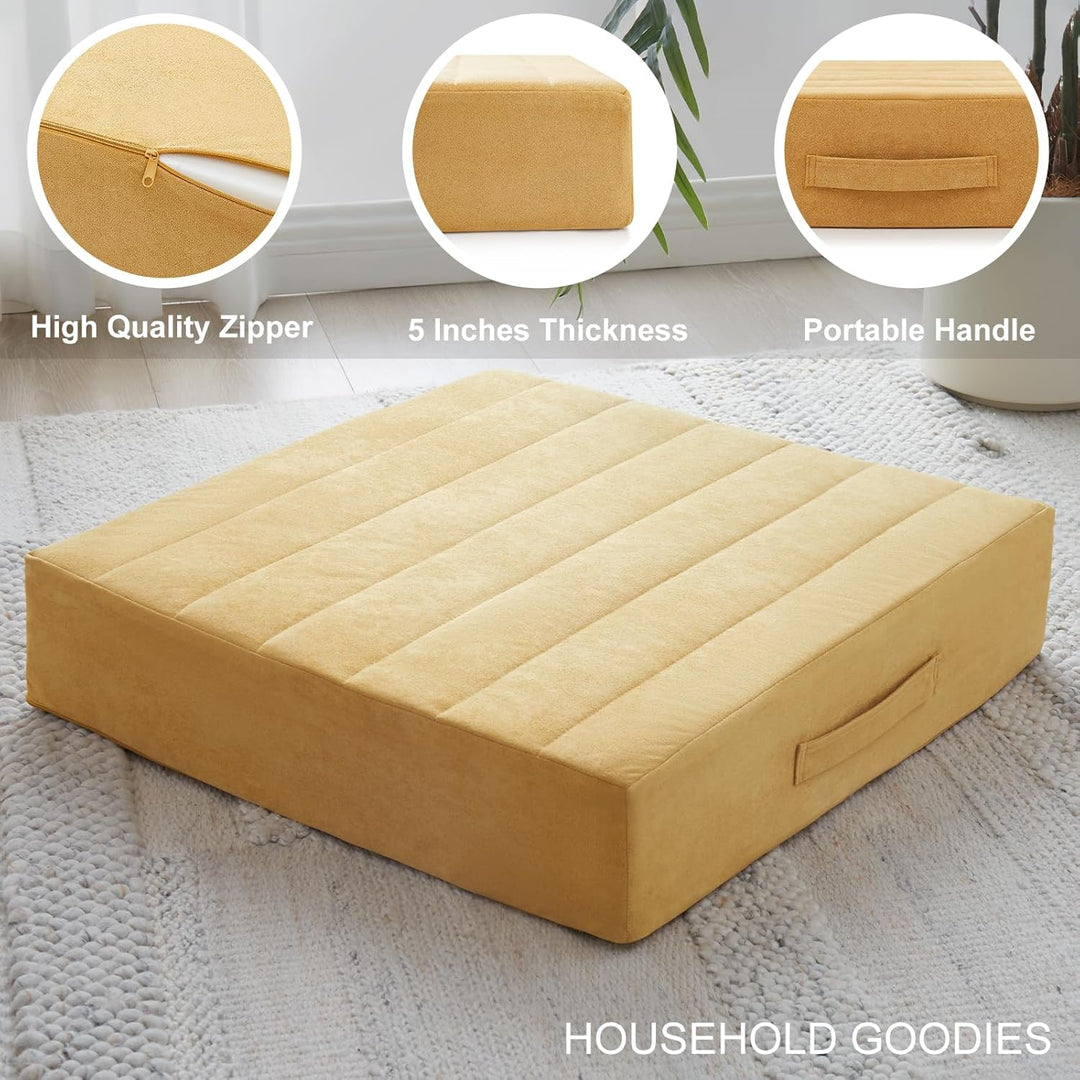 Soft square meditation pillow, enhancing yoga practice & creating cozy home decor.
