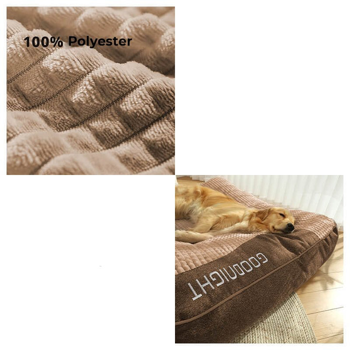 Extra large dog bed for big breeds, offering orthopedic comfort and a resilient, scratch-proof washable cover.