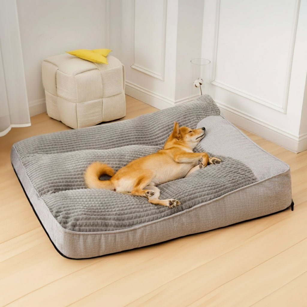 High-quality large dog bed, scratch-resistant, machine-washable, and orthopedic for lasting comfort & support.