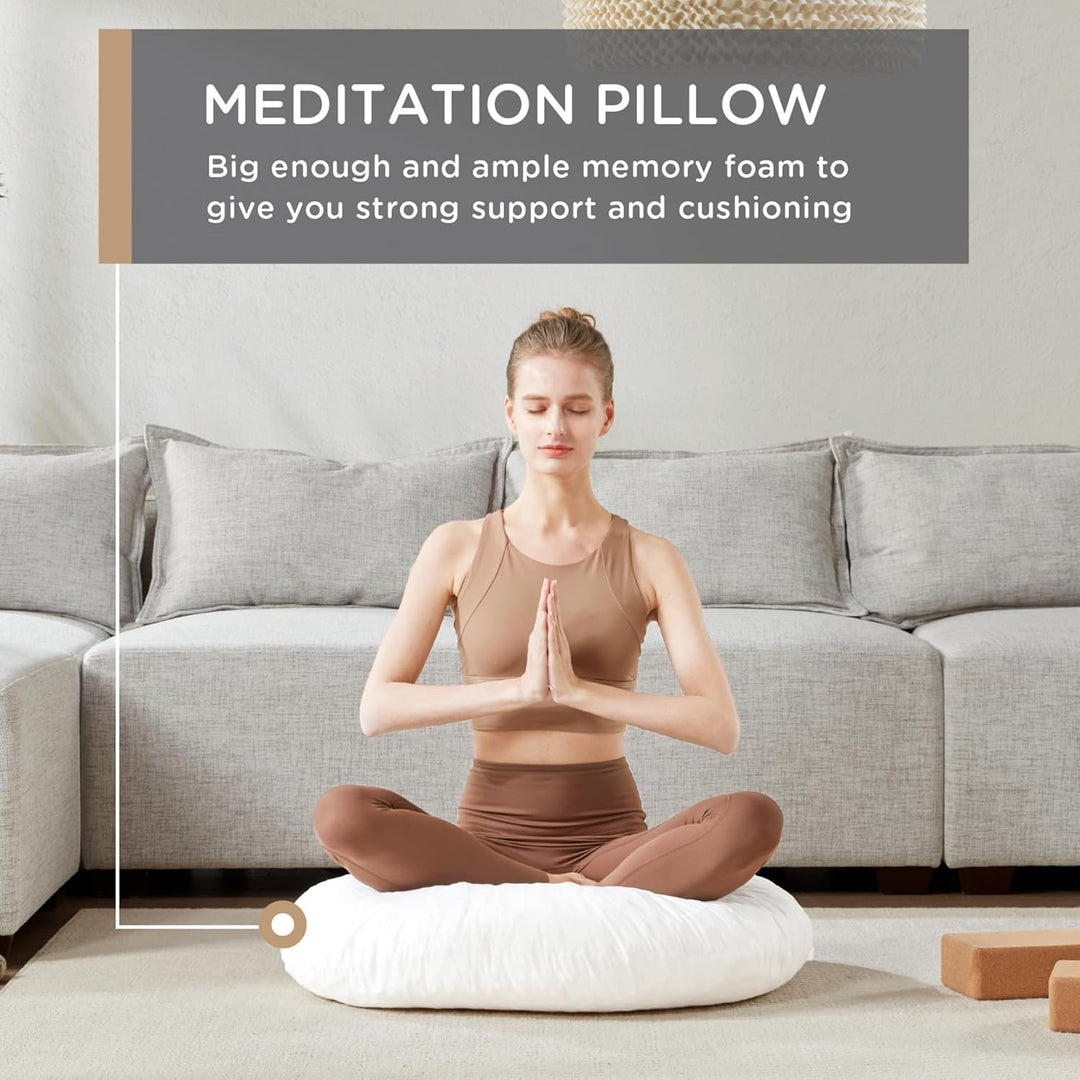 Comfortable round memory foam cushion, ideal for yoga and meditation sessions.