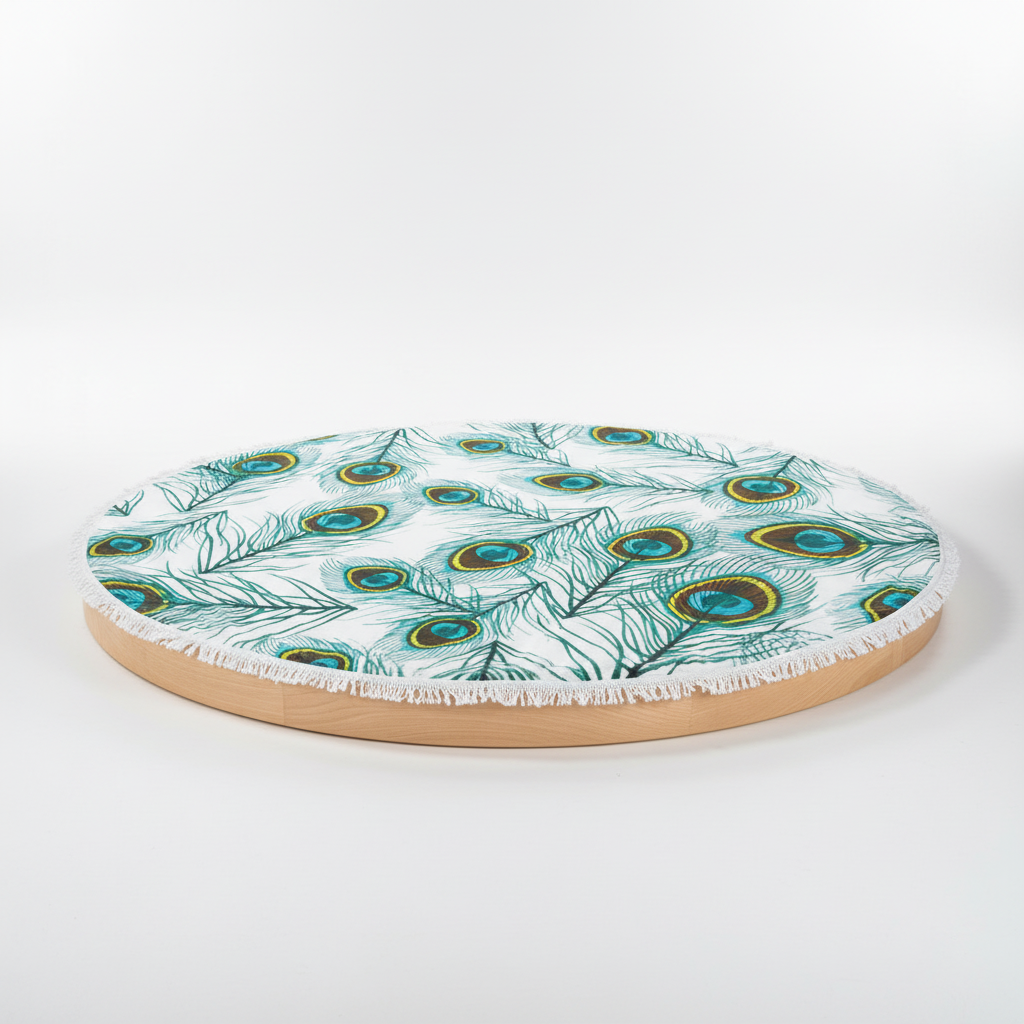 Generous 'SunnySpot' round towel, serving as a spacious beach mat or pool accessory.