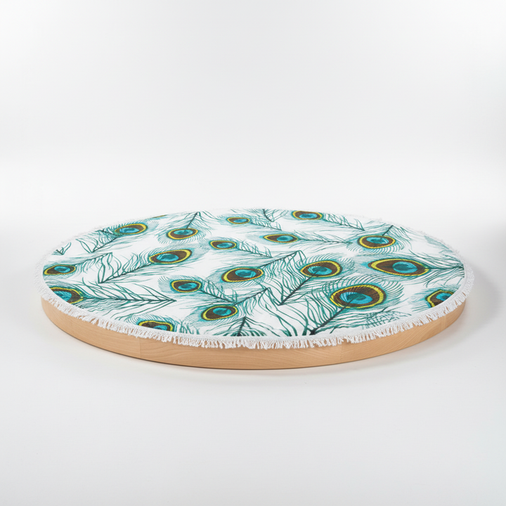 Generous 'SunnySpot' round towel, serving as a spacious beach mat or pool accessory.
