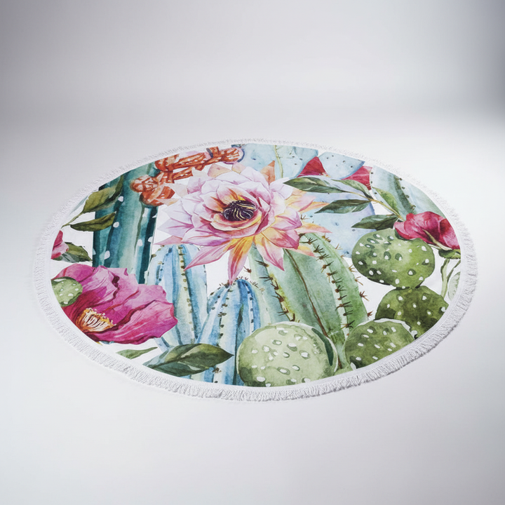 Durable 'SunnySpot' polyester round towel, perfect for large groups at the beach or park.