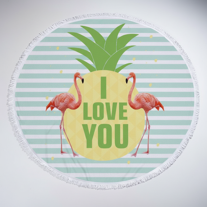 Vibrant 'SunnySpot' round beach towel, designed for sunbathing, picnics and summer fun.
