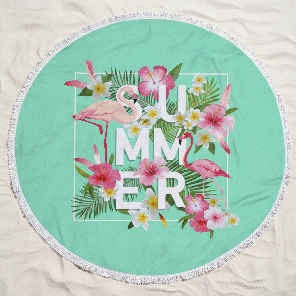Stylish 'SunnySpot' round towel, perfect for beach, pool, or as a picnic blanket.