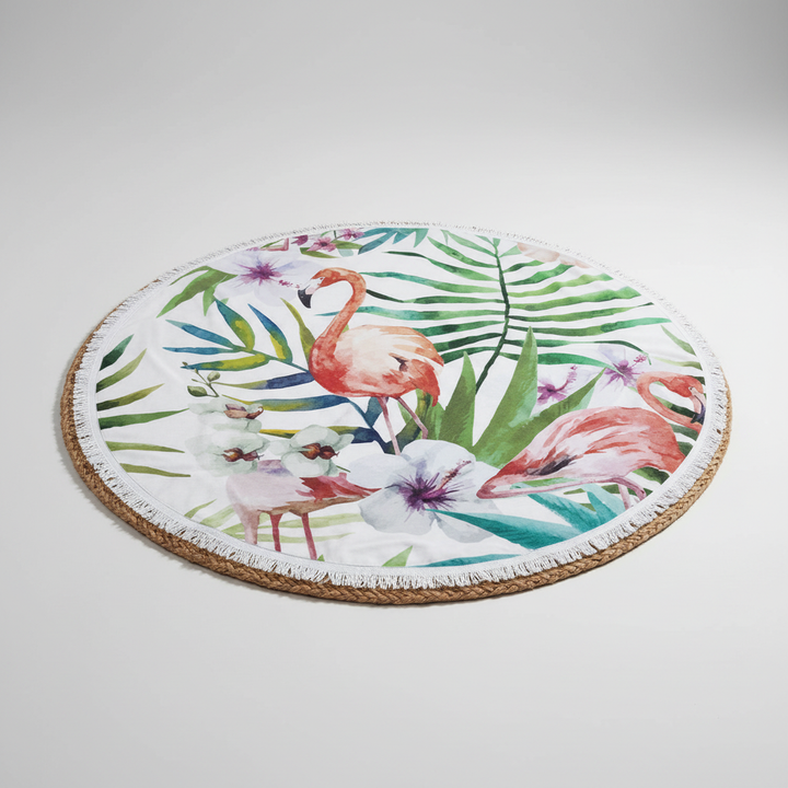 High-quality polyester 'SunnySpot' round beach towel, quick-drying and comfortable for summer.