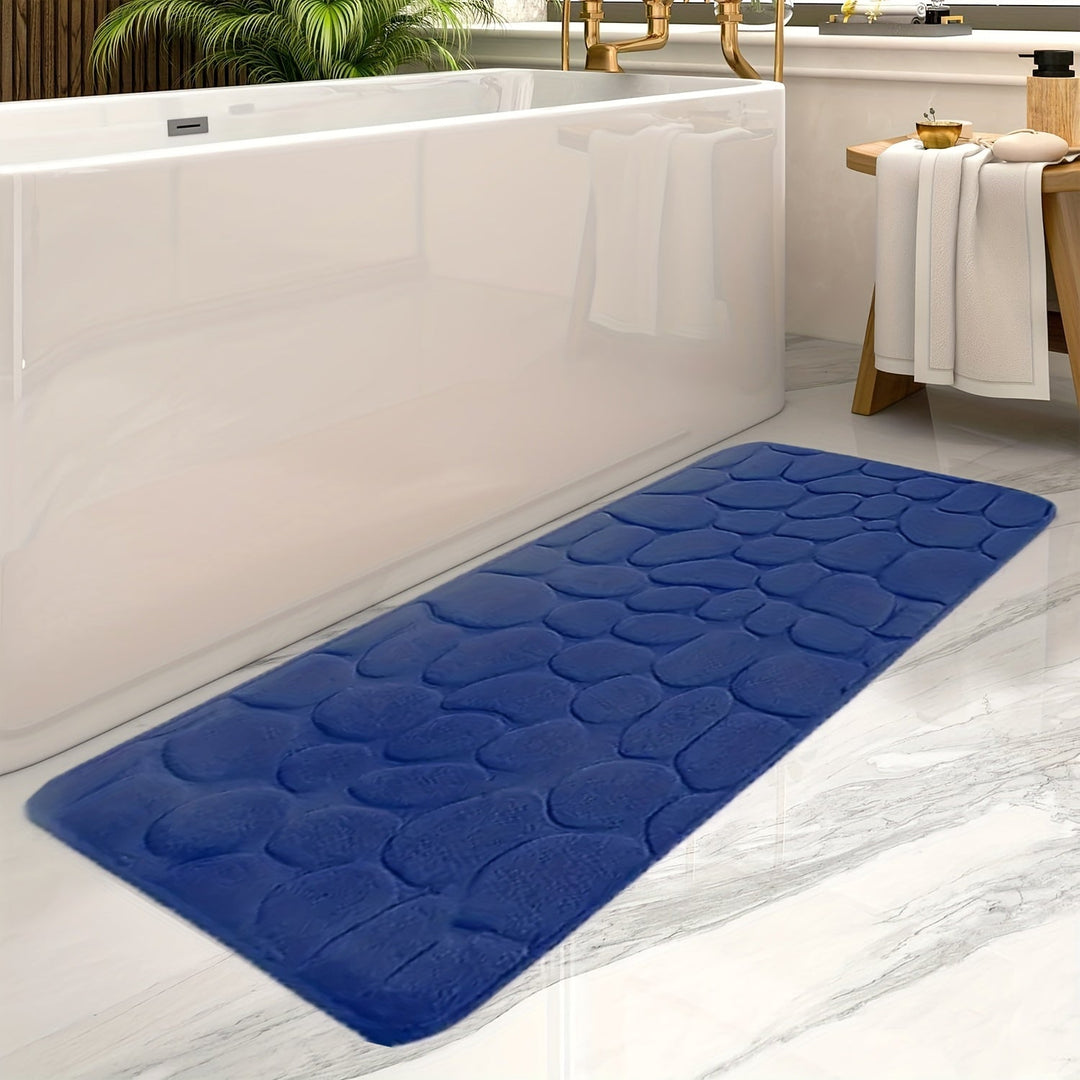 Ensure safety with this large striped non-slip bath mat. Absorbent polyester floor mat for a cozy bathroom.