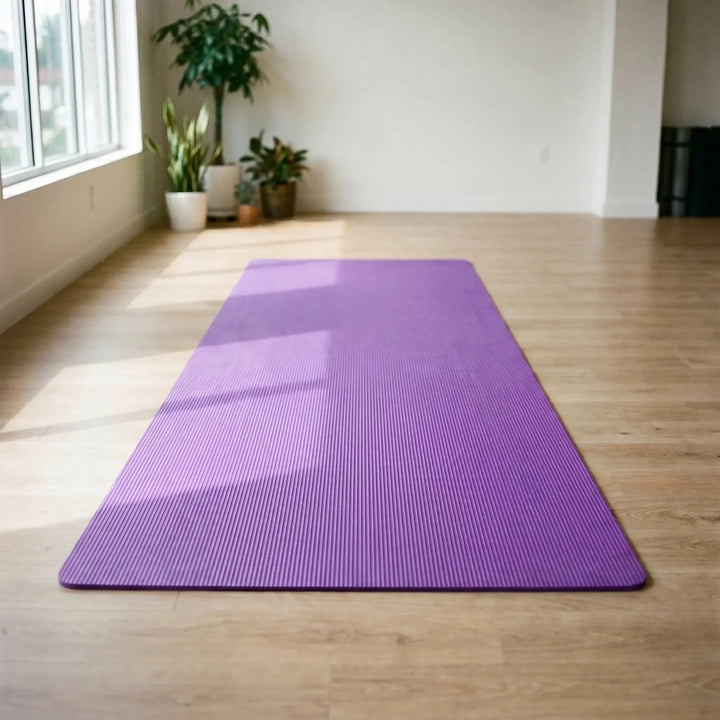 Large, thick exercise mat for home gym workouts, yoga, and pilates. Non-slip design ensures stability. Unisex.