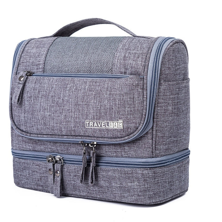 Large unisex hanging toiletry bag organizer with multiple compartments for travel essentials.