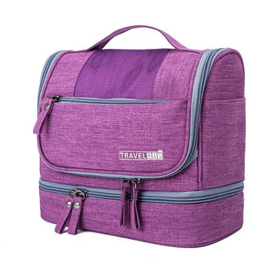 Efficient hanging toiletry bag with multi-compartments, perfect for organizing all your travel essentials.