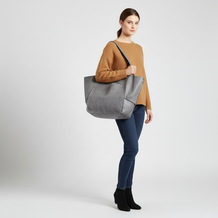 Fashionable vegan leather tote for women, a spacious and eco-conscious shoulder bag