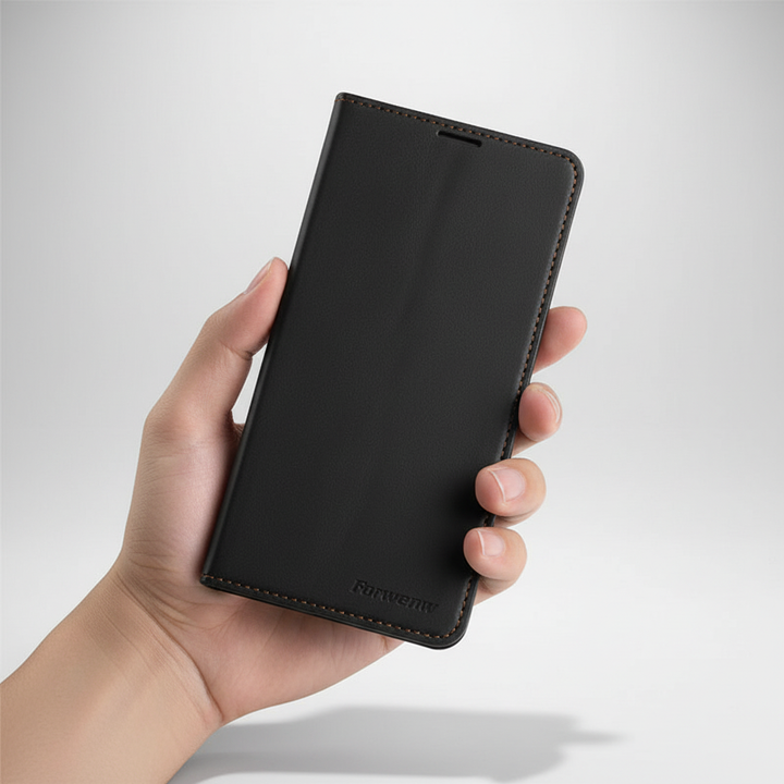 Unisex LeatherFoliox phone case, a durable folio cover with integrated card slots