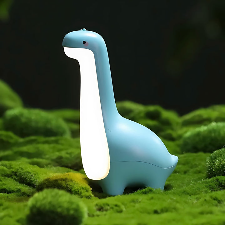 Child-safe LED dinosaur night lamp, ideal for nursery decor & kids' bedtime. Soft glow, rechargeable.