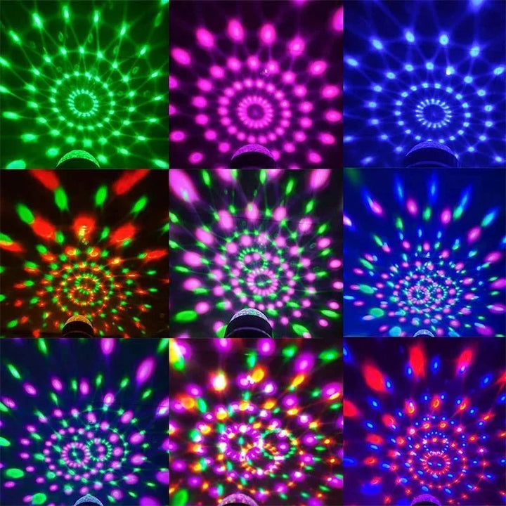 Vibrant multicolor LED disco light for dynamic party atmosphere. Rotating stage lighting perfect for DJ sets & events.