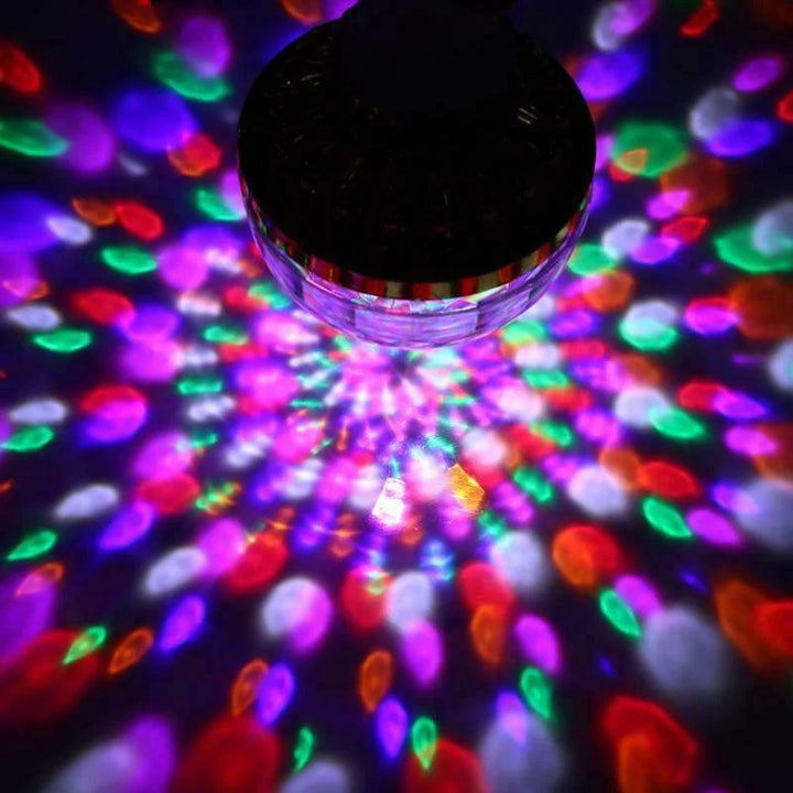 LED disco ball party lamp, PartyGlow Spin. Automatic rotating light creates exciting multicolor effects for any event.