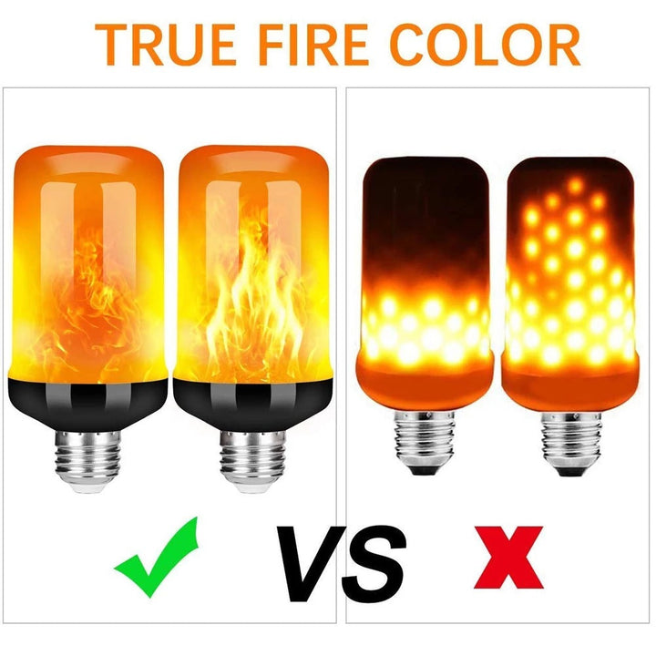 Group of LED Flame Effect Party Lamps, E27 & E14 bases, showcasing various flicker modes