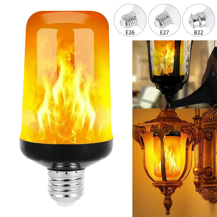 Soft focus image of an E27 LED Flame Effect Party Lamp in action, warm ambient light
