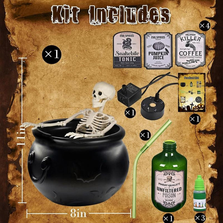 Glowing LED Halloween Cauldron emitting colorful light & mist, a spooky party prop for festive displays.