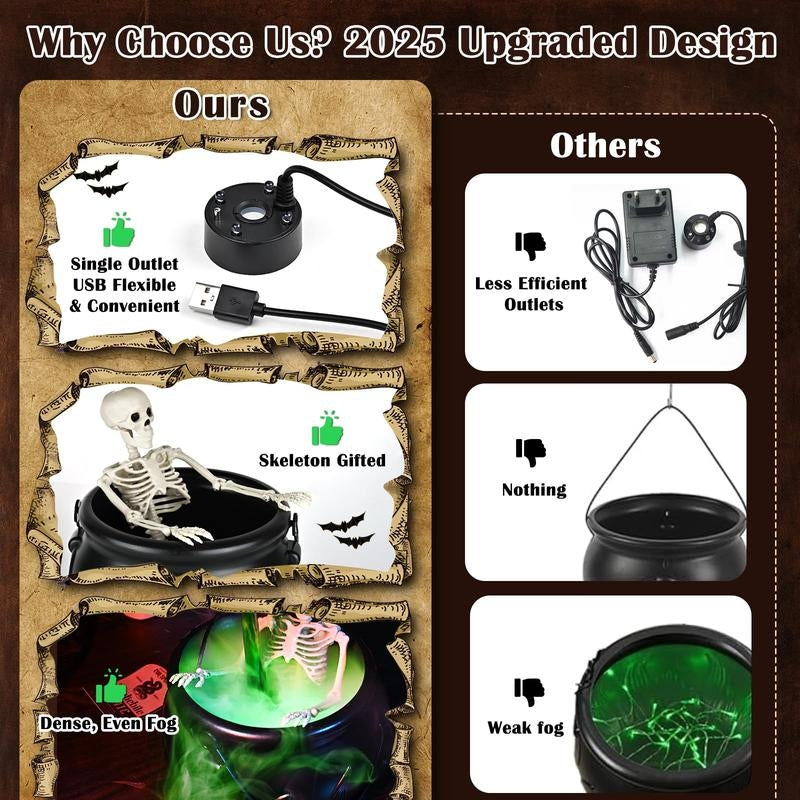 Decorative LED Light-Up Halloween Cauldron, an ideal party prop & mist diffuser for a spooky festive display.