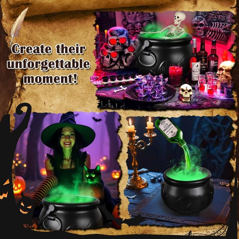 Spooky LED Light-Up Halloween Cauldron with bubbling mist, a perfect fog machine for festive haunted house decor.