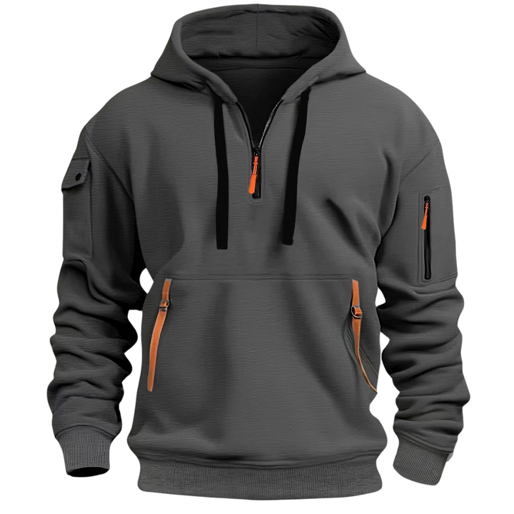 Front shot of a Levi's men's cozy relaxed fit hoodie, great for versatile casual wear and everyday comfort.