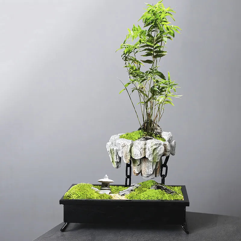 Mesmerizing floating bonsai pot, a magnetic levitating planter showcasing unique plant decor for any modern space.
