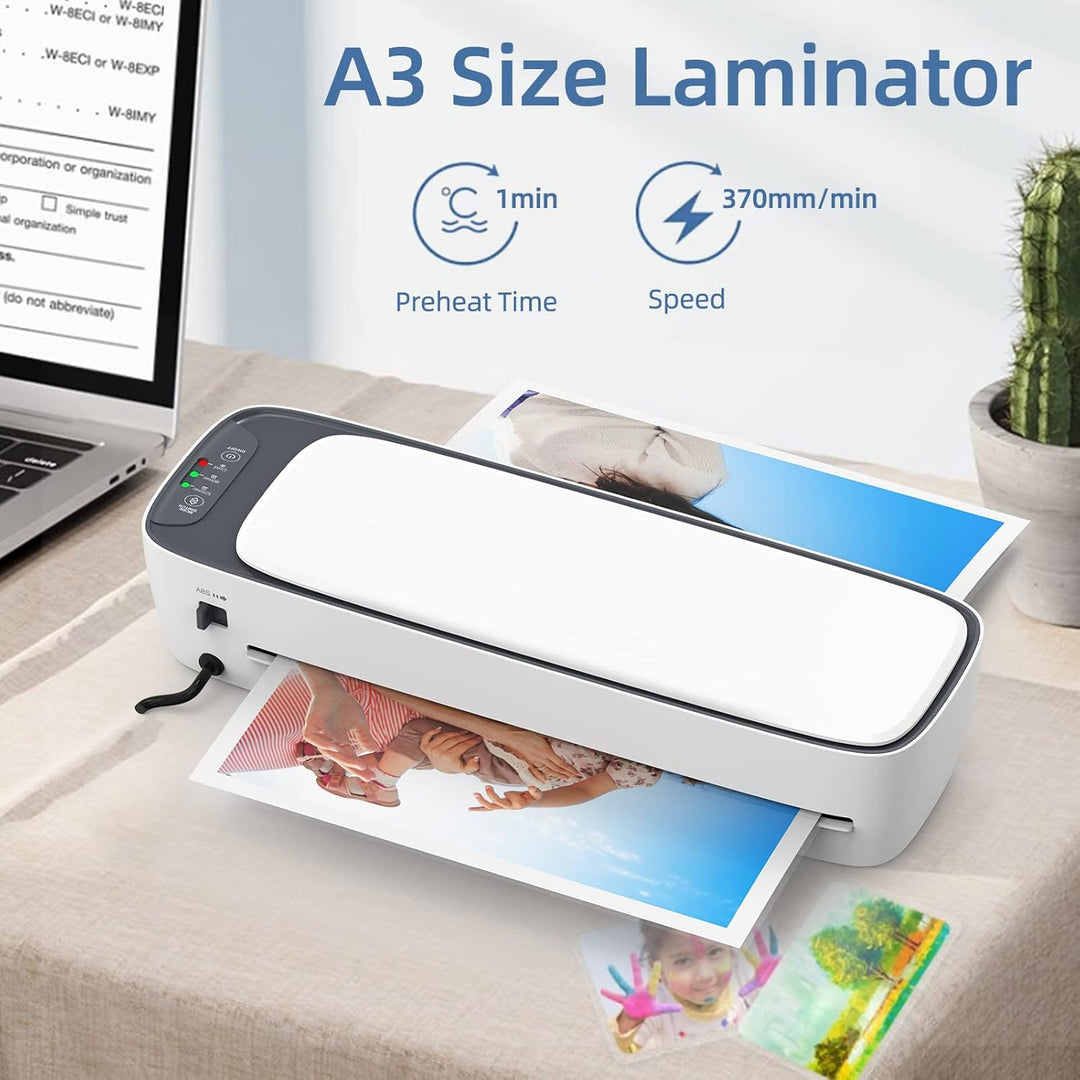 Six-in-one Lexaro A3 desktop laminator for hot and cold lamination, essential for document protection
