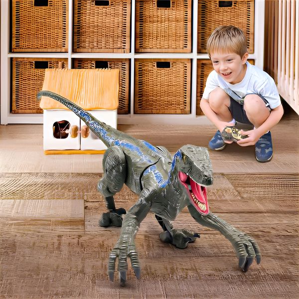 Lifelike remote control Velociraptor dinosaur toy for kids. Engaging RC action figure, perfect for creative play.