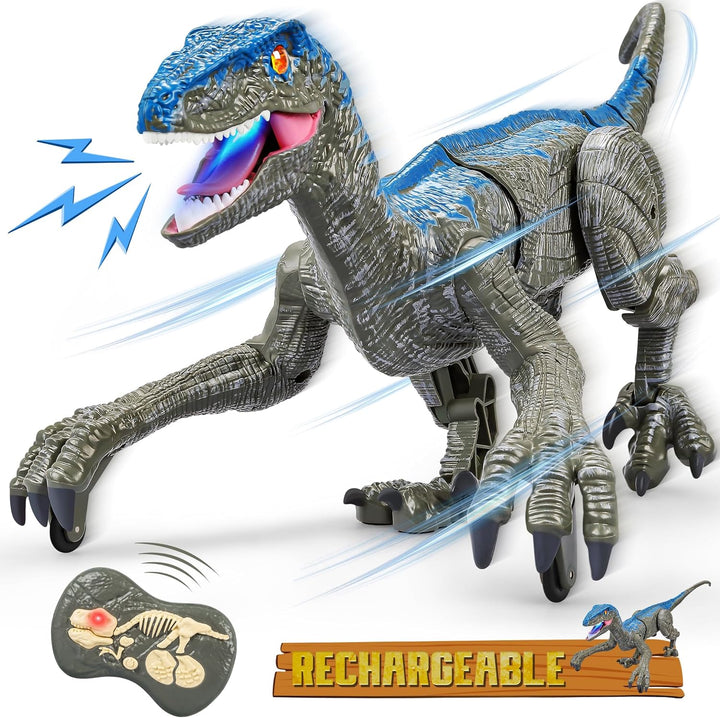 Interactive RC Velociraptor dinosaur, an educational toy for children. Promotes prehistoric learning & fun.