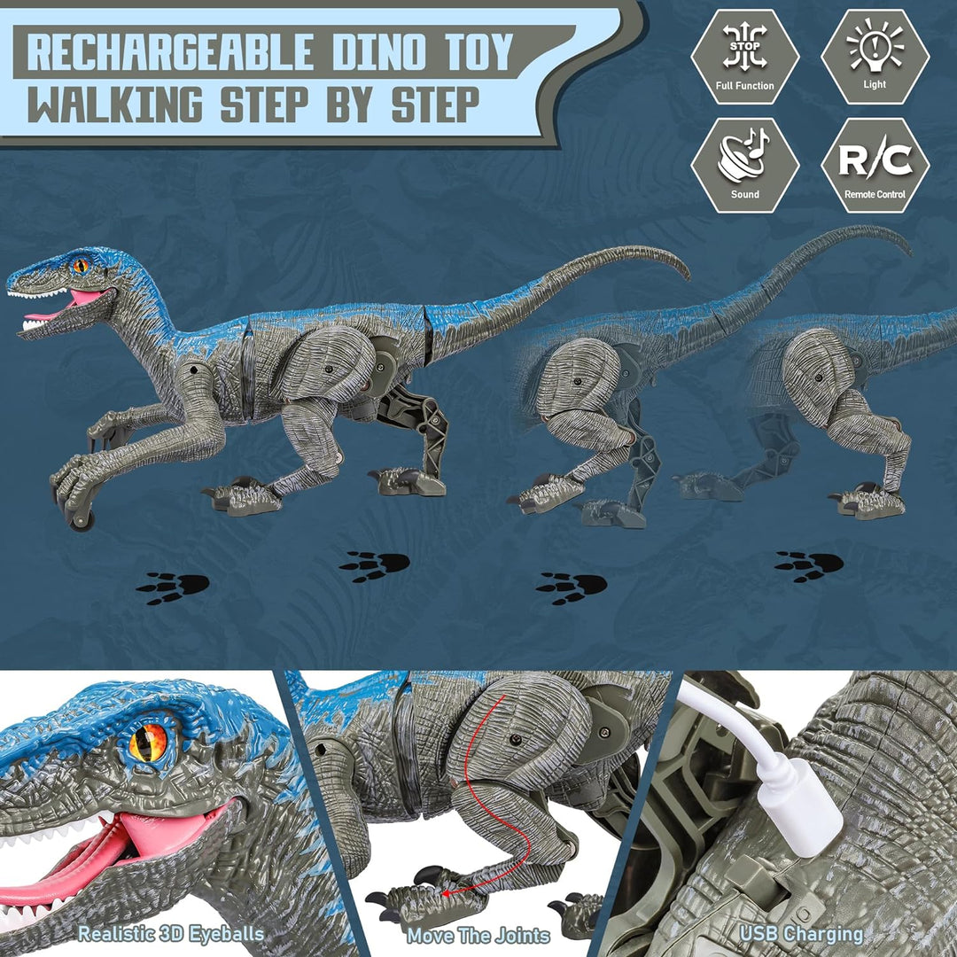Children's interactive remote control Velociraptor action figure. A lifelike dinosaur toy for imaginative play.