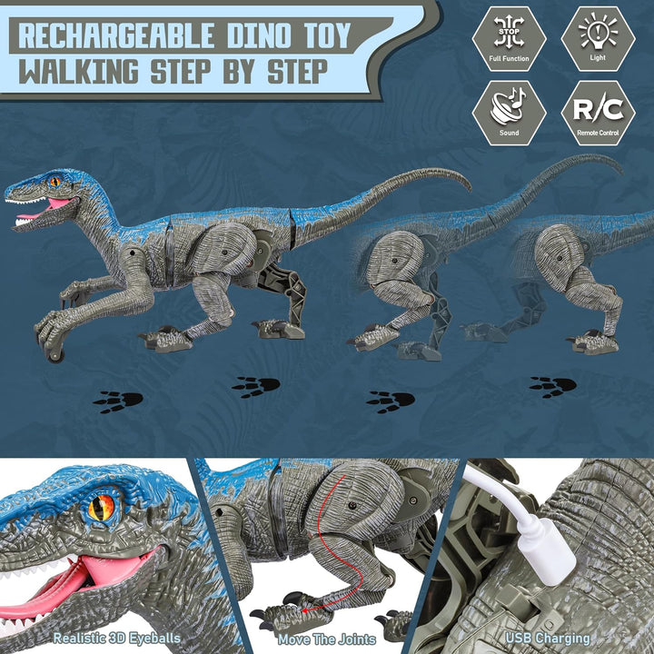 Children's interactive remote control Velociraptor action figure. A lifelike dinosaur toy for imaginative play.