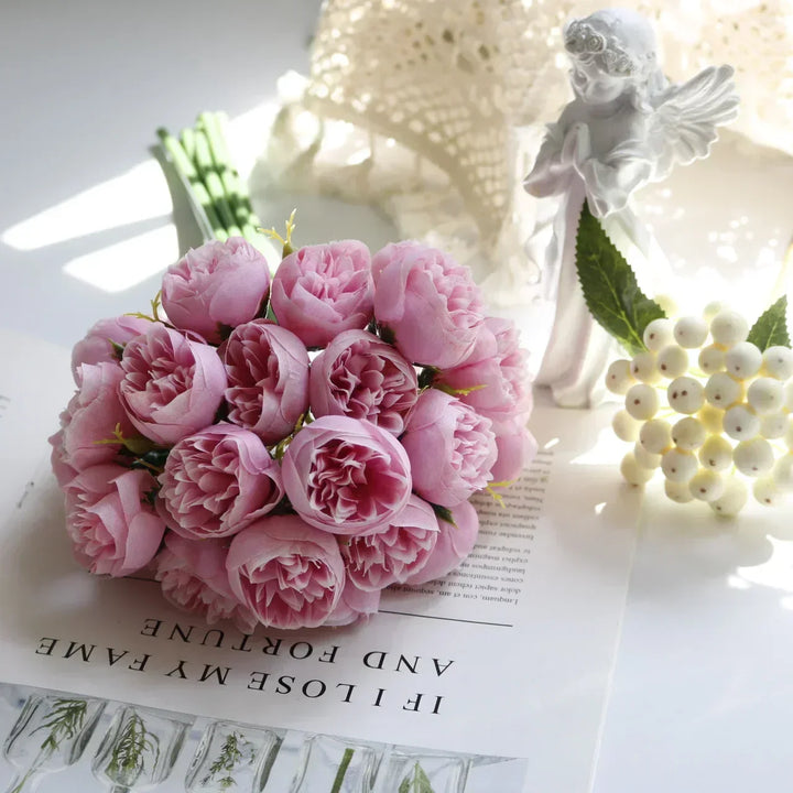 Elegant faux peony bridal bouquet, perfect for weddings & special events.