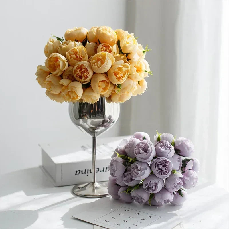Beautiful artificial peony bouquet displayed in a vase, ideal home decor.