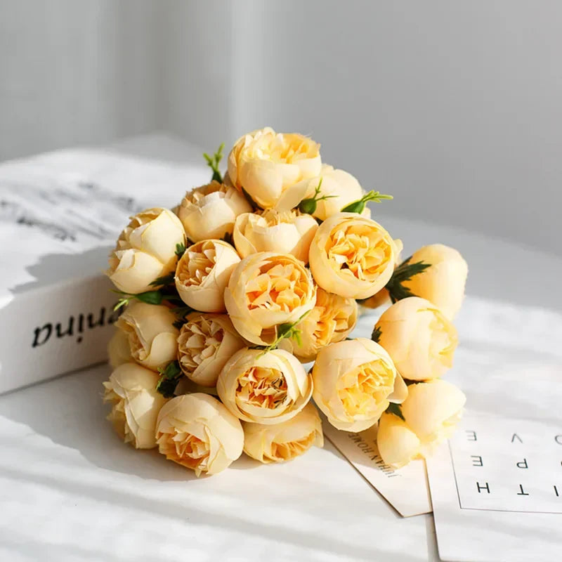 Vibrant faux peony bouquet offering year-round beauty without wilting.