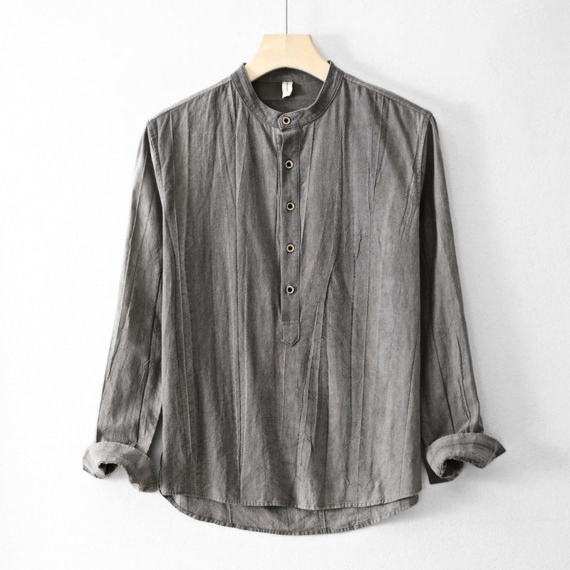 Light blue women's effortless henley shirt, relaxed fit, perfect for casual spring & summer everyday wear.