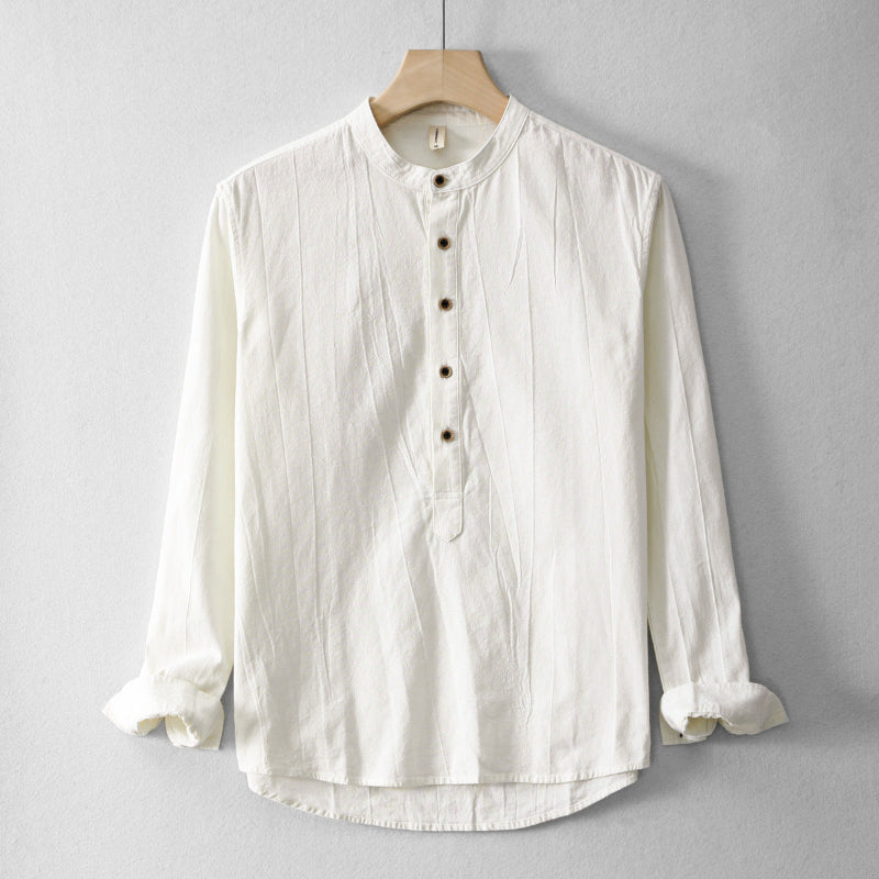 Gray women's effortless henley shirt, relaxed fit, comfortable casual top for spring & summer fashion.