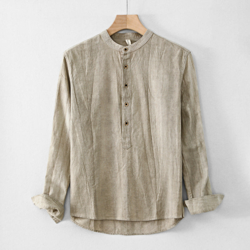 Khaki women's henley shirt, relaxed fit, versatile casual top for everyday wear, spring & summer style.
