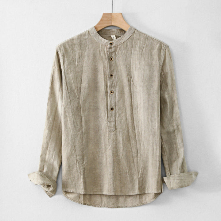 Khaki women's henley shirt, relaxed fit, versatile casual top for everyday wear, spring & summer style.