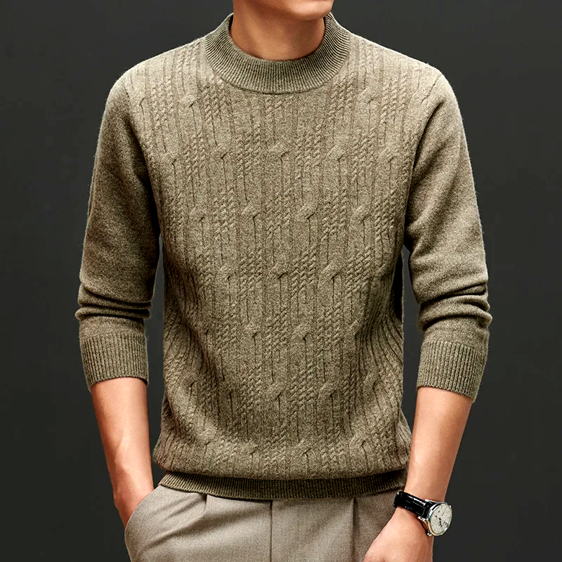 Blue men's knit pullover sweater; perfect for layering and modern casual style.
