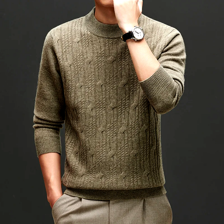 Brown men's refined knit pullover sweater, featuring a comfortable crew neck for everyday wear.